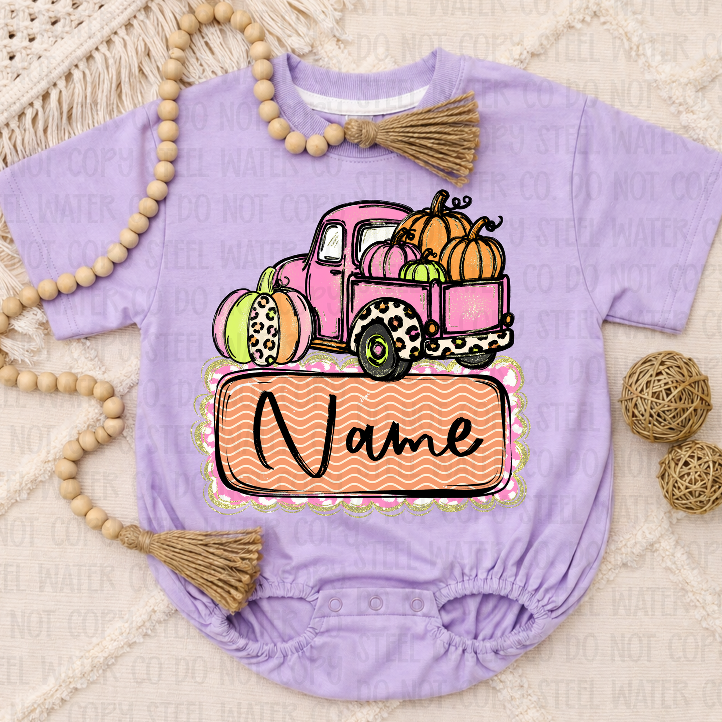 Fall Pink Truck Pumpkins Name Plate